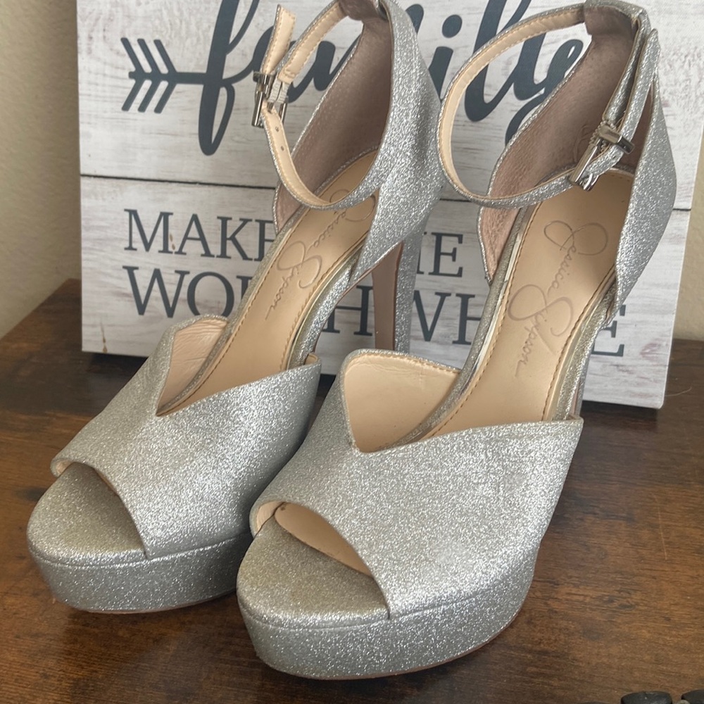 Jessica Simpson Glittering Silver Platform Heels
